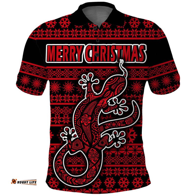 Custom Personalised Australian Lizard Christmas Vibe With Aboriginal Dot Painting Style Polo Shirt Amazing Aussie