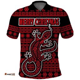 Custom Personalised Australian Lizard Christmas Vibe With Aboriginal Dot Painting Style Polo Shirt Amazing Aussie