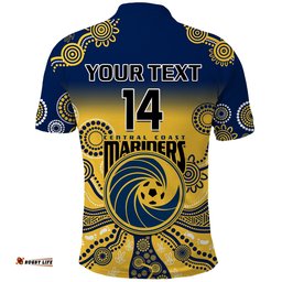 Custom Text And Number Central Coast Football Polo Shirt A League Men Mariners 2004 Indigenous Gradient Style Amazing Aussie