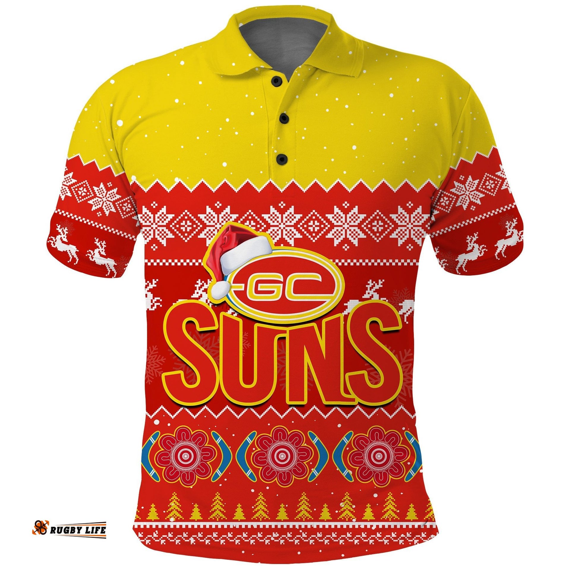 Custom Personalised Gold Coast Football Polo Shirt Suns Aboriginal Merry Christmas Amazing Aussie