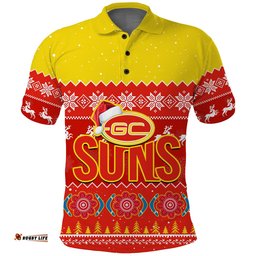 Custom Personalised Gold Coast Football Polo Shirt Suns Aboriginal Merry Christmas Amazing Aussie