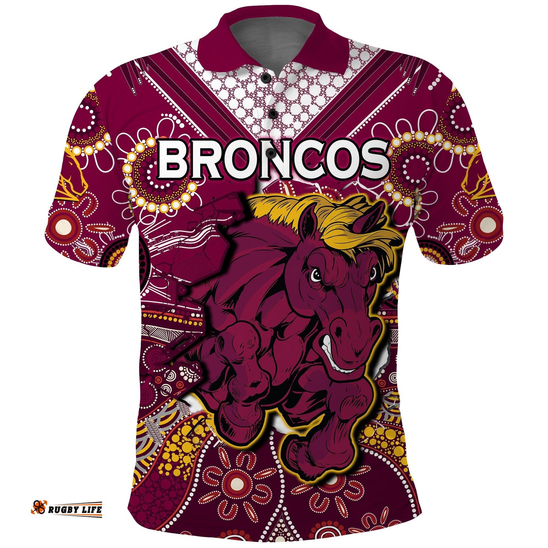 Broncos Rugby Polo Shirt Indigenous Pattern Artsy Ver.01 Amazing Aussie