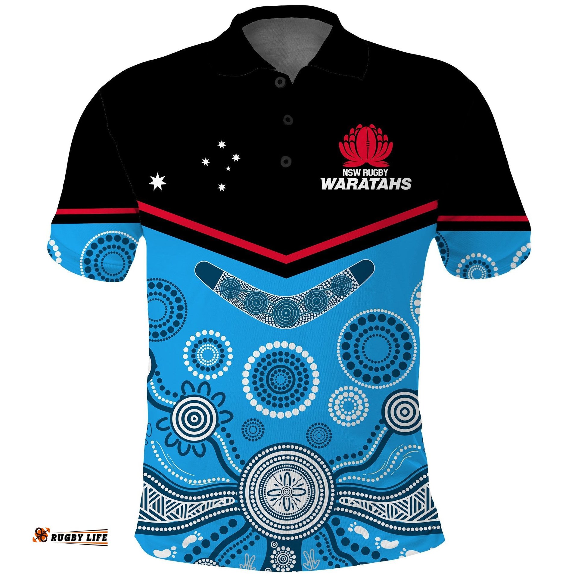 Waratahs Super Rugby 2023 Polo Shirt NSW Tahs Indigenous Art Amazing Aussie