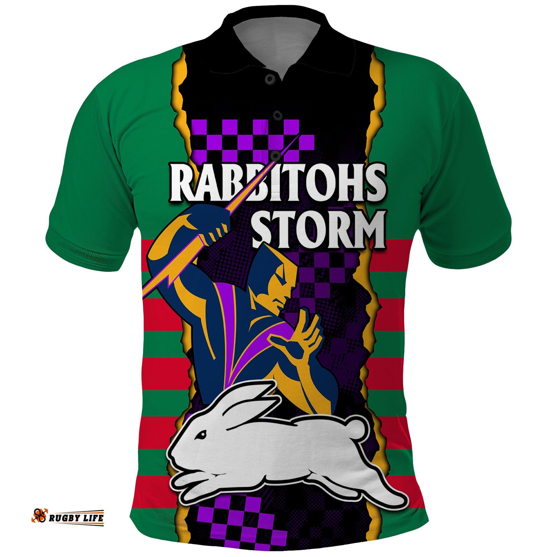 Custom Text And Number NRL Combine Rabbitohs and Storm Polo Shirt Amazing Aussie