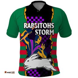 Custom Text And Number NRL Combine Rabbitohs and Storm Polo Shirt Amazing Aussie