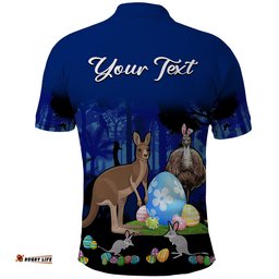 Custom Personalised Australia Kangaroo Emu And Bilby Happy Easter Day Polo Shirt Amazing Aussie