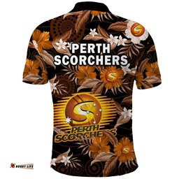 Perth Scorchers Cricket Polo Shirt Aboriginal Art Mix Tropical Flowers Amazing Aussie