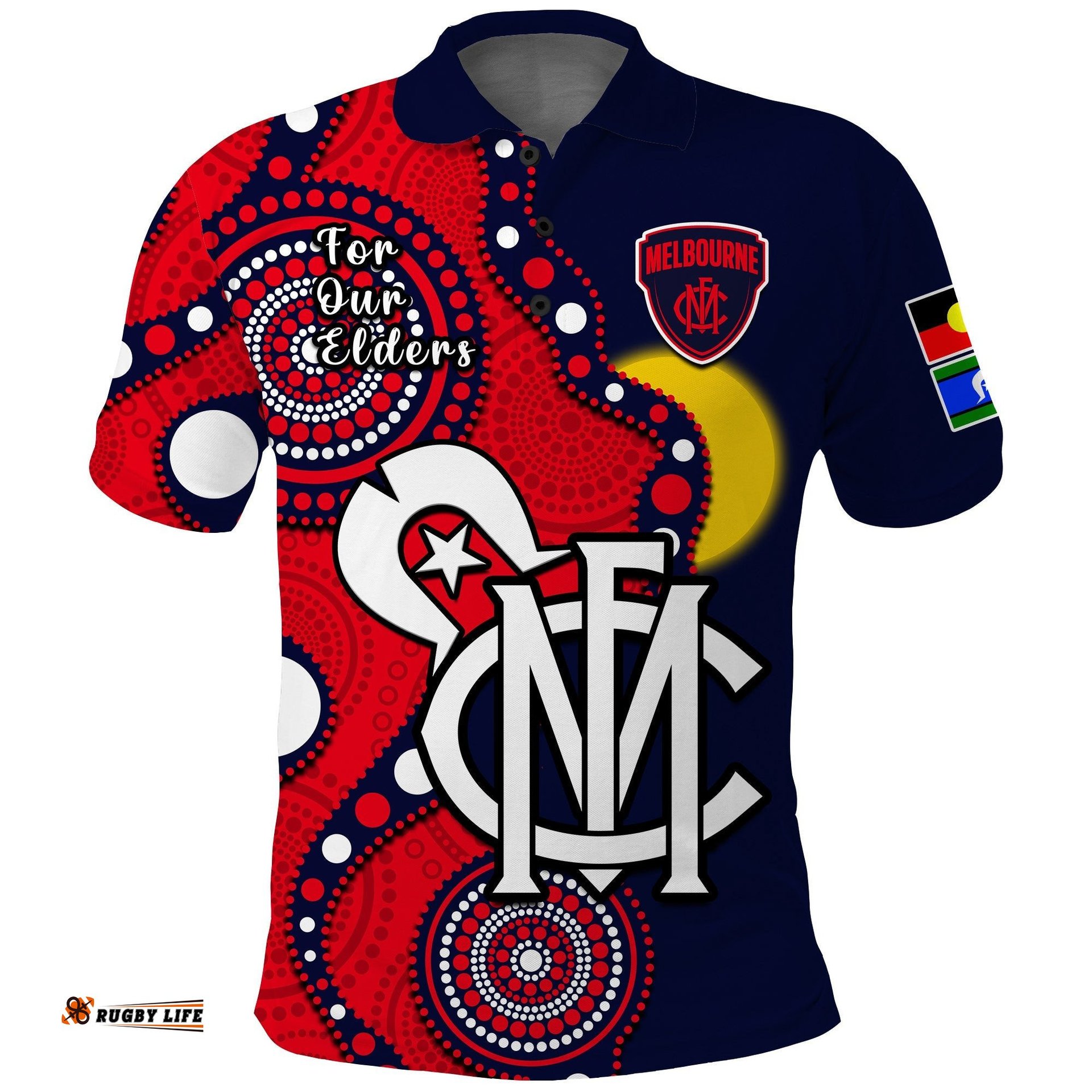 Custom Text And Number Melbourne Football NAIDOC 2023 Polo Shirt Demons For Our Elders Indigenous Amazing Aussie