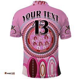 Custom Text and Number Aboriginal Stand Up Polo Shirt Circle Dot with Lizard Version Pink Amazing Aussie