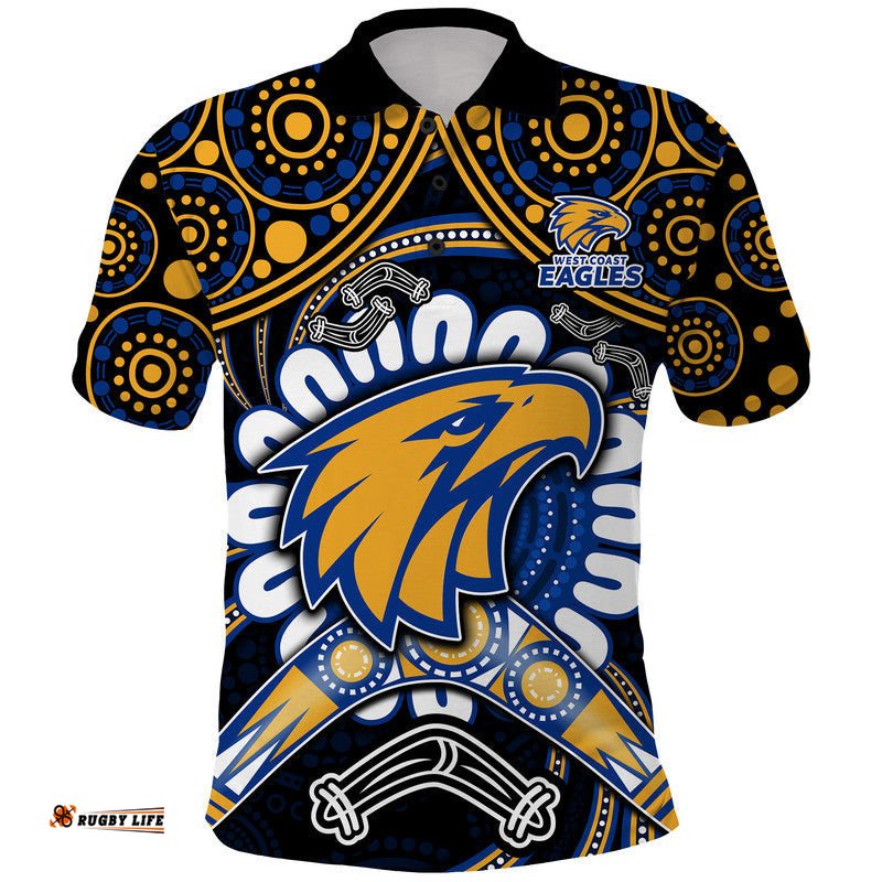 West Coast Eagles Polo Shirt Boomerang Indigenous Dots Amazing Aussie