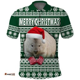 Custom Personalised Australian Wombat Christmas Vibe With Aboriginal Dot Painting Style Polo Shirt Amazing Aussie