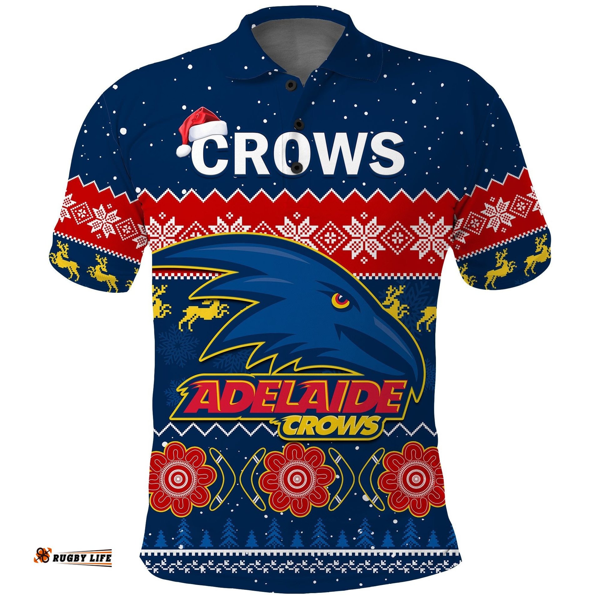 Custom Personalised Adelaide Football Polo Shirt Crows Indigenous Merry Christmas Amazing Aussie
