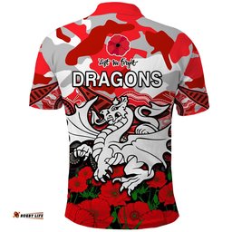 Dragons Rugby ANZAC 2023 Polo Shirt Aboriginal Mix Poppy Lest We Forget Amazing Aussie