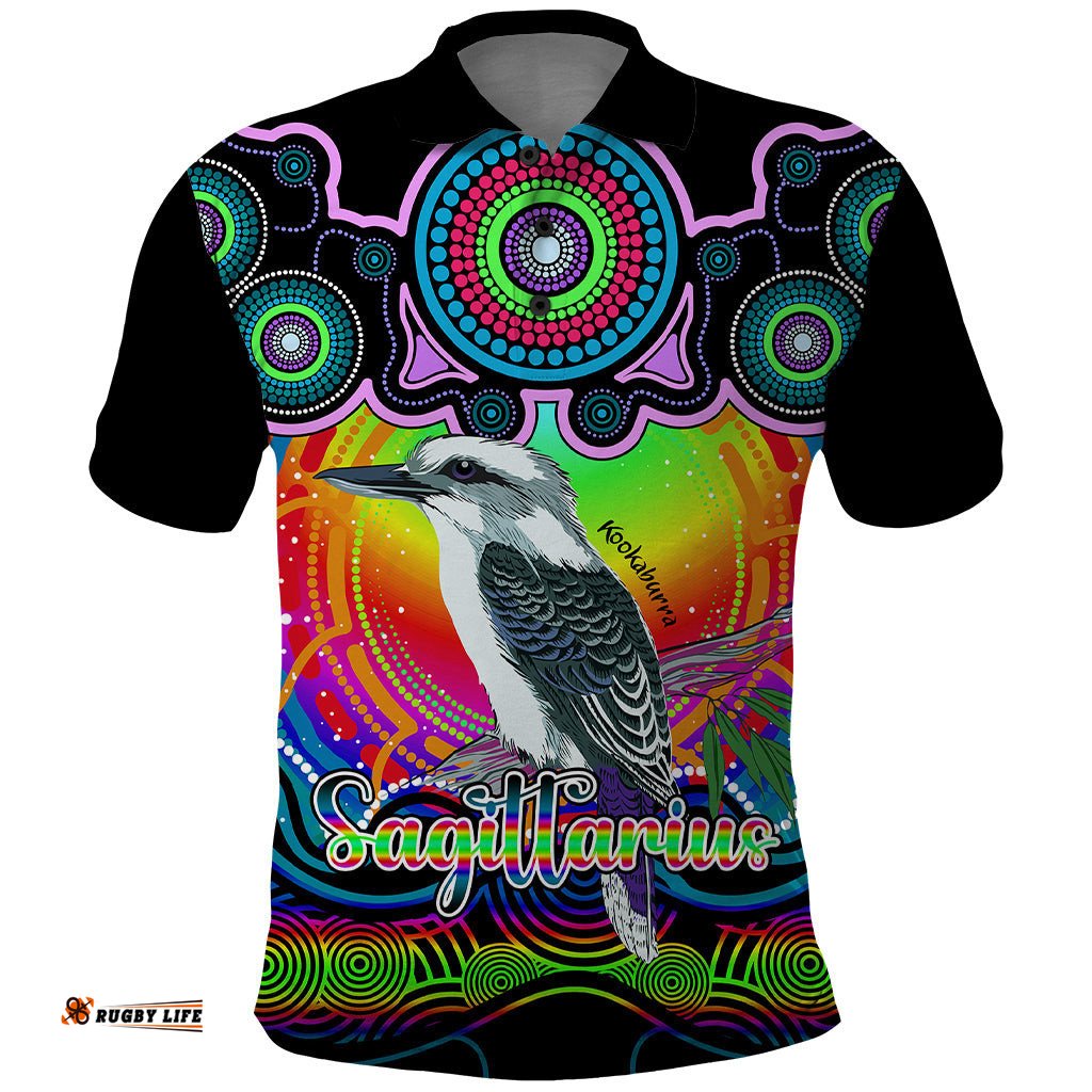 Personalised Australia Sagittarius Kookaburra Zodiac Polo Shirt Auz Astrology Aboriginal - Rainbow