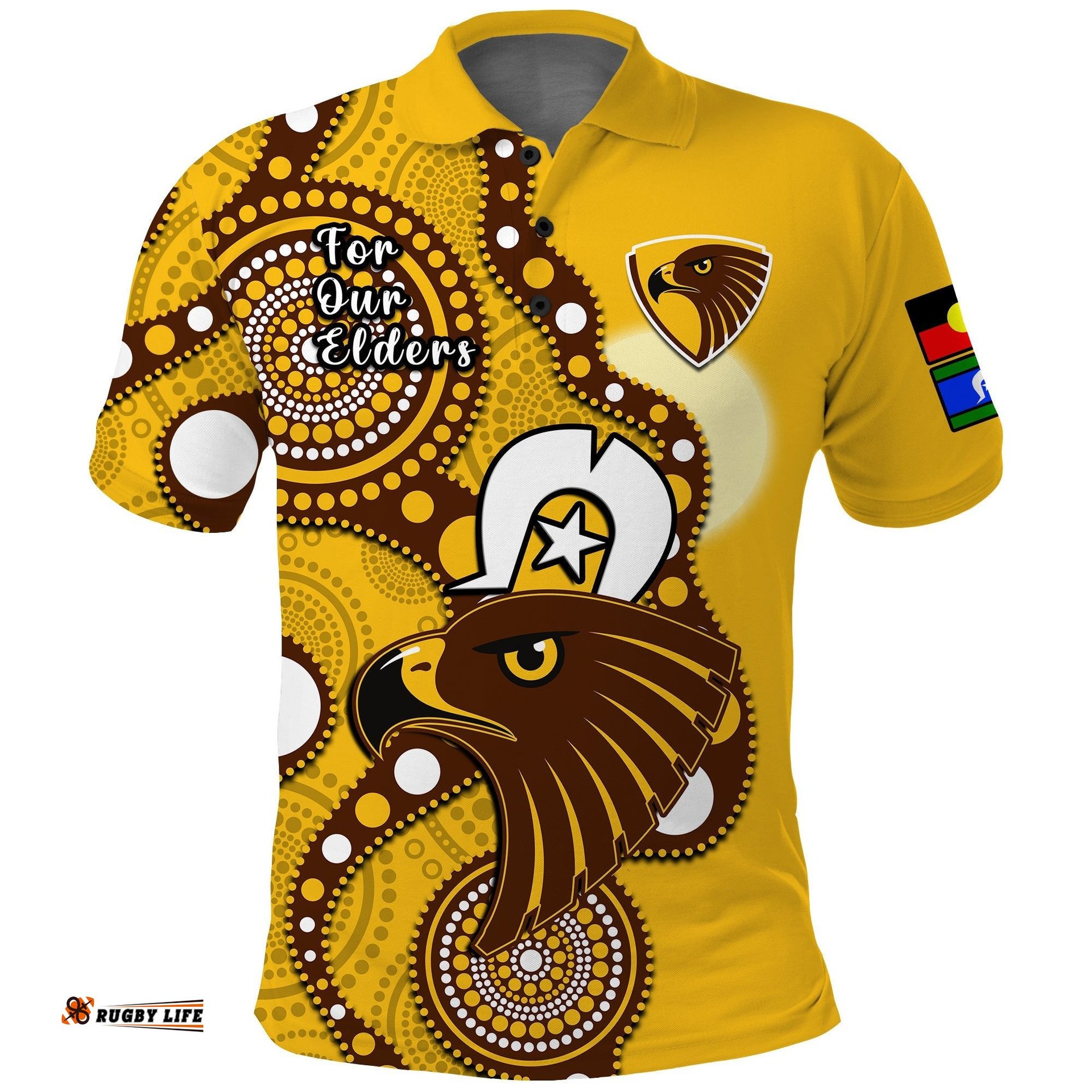 Custom Text And Number Hawthorn Football NAIDOC 2023 Polo Shirt Hawks For Our Elders Indigenous Amazing Aussie