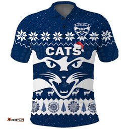 Custom Personalised Cats Football Christmas Polo Shirt Geelong Aboriginal Painting Amazing Aussie
