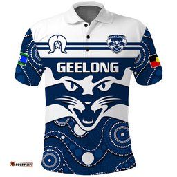 Geelong Football NAIDOC 2023 Polo Shirt Cats For Our Elders Indigenous Art Amazing Aussie