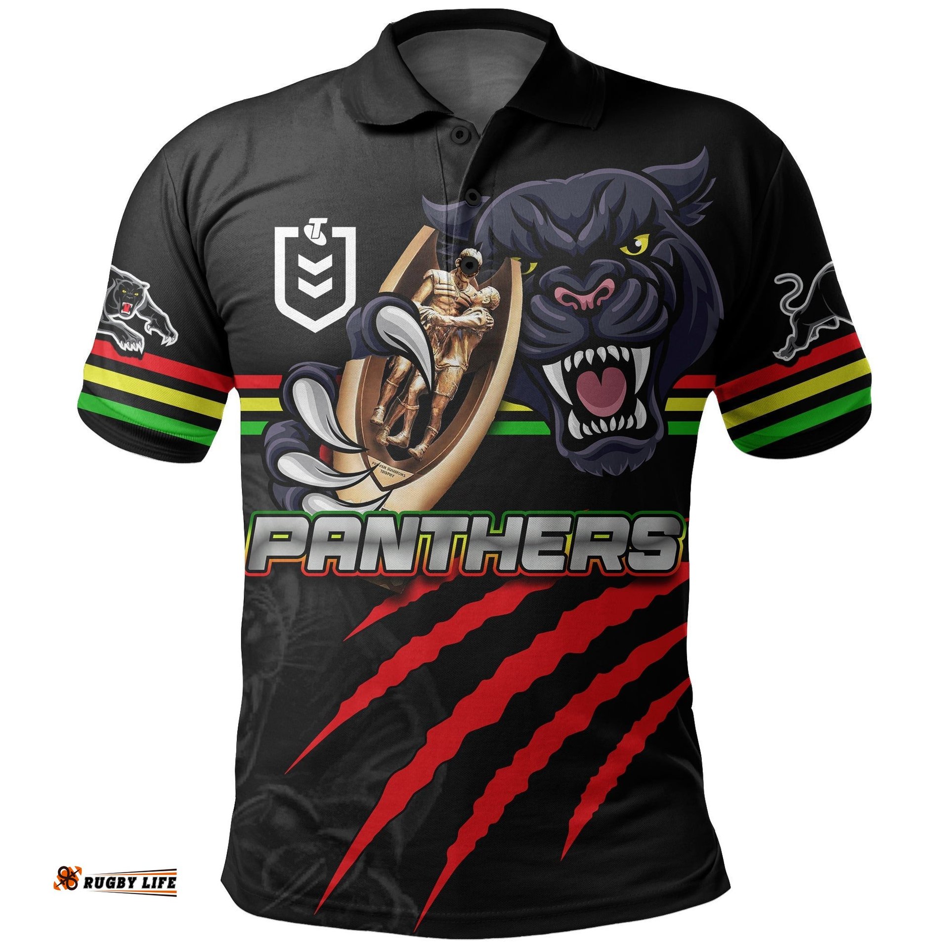 Panthers Rugby Polo Shirt Premiers 2022 Black Vibe Amazing Aussie