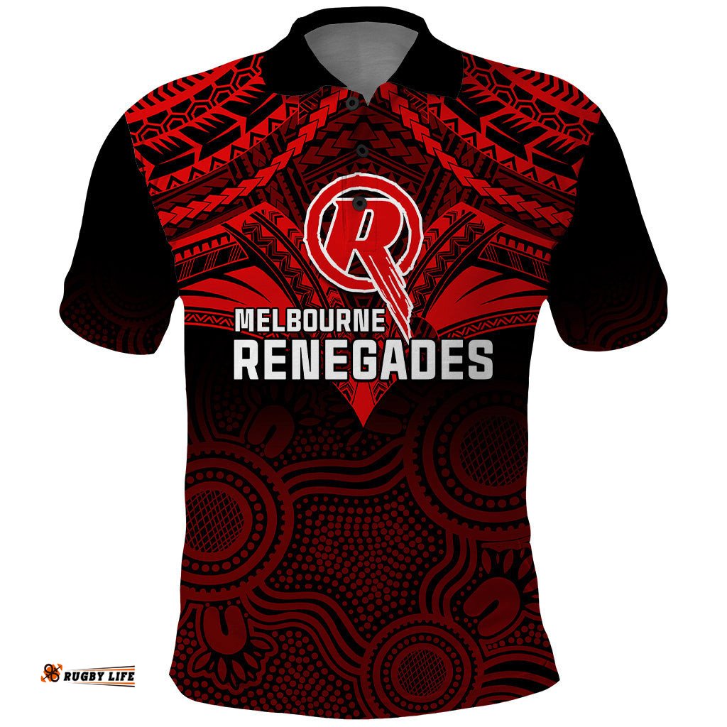 Custom Melbourne Renegades Cricket Polo Shirt 2023 Unique Indigenous Art Mix Polynesian Pattern