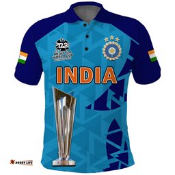 Custom Text And Number India Cricket Polo Shirt Men In Blue Champions Mens T20 WC 2022 Amazing Aussie