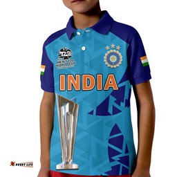 Custom Text And Number India Cricket Polo Shirt Men In Blue Champions Mens T20 WC 2022 Amazing Aussie