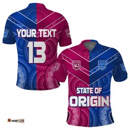 Custom Text and Number Blues and Maroons Rugby Polo Shirt Origin NSW Combine Queensland Aboriginal Australian Amazing Aussie