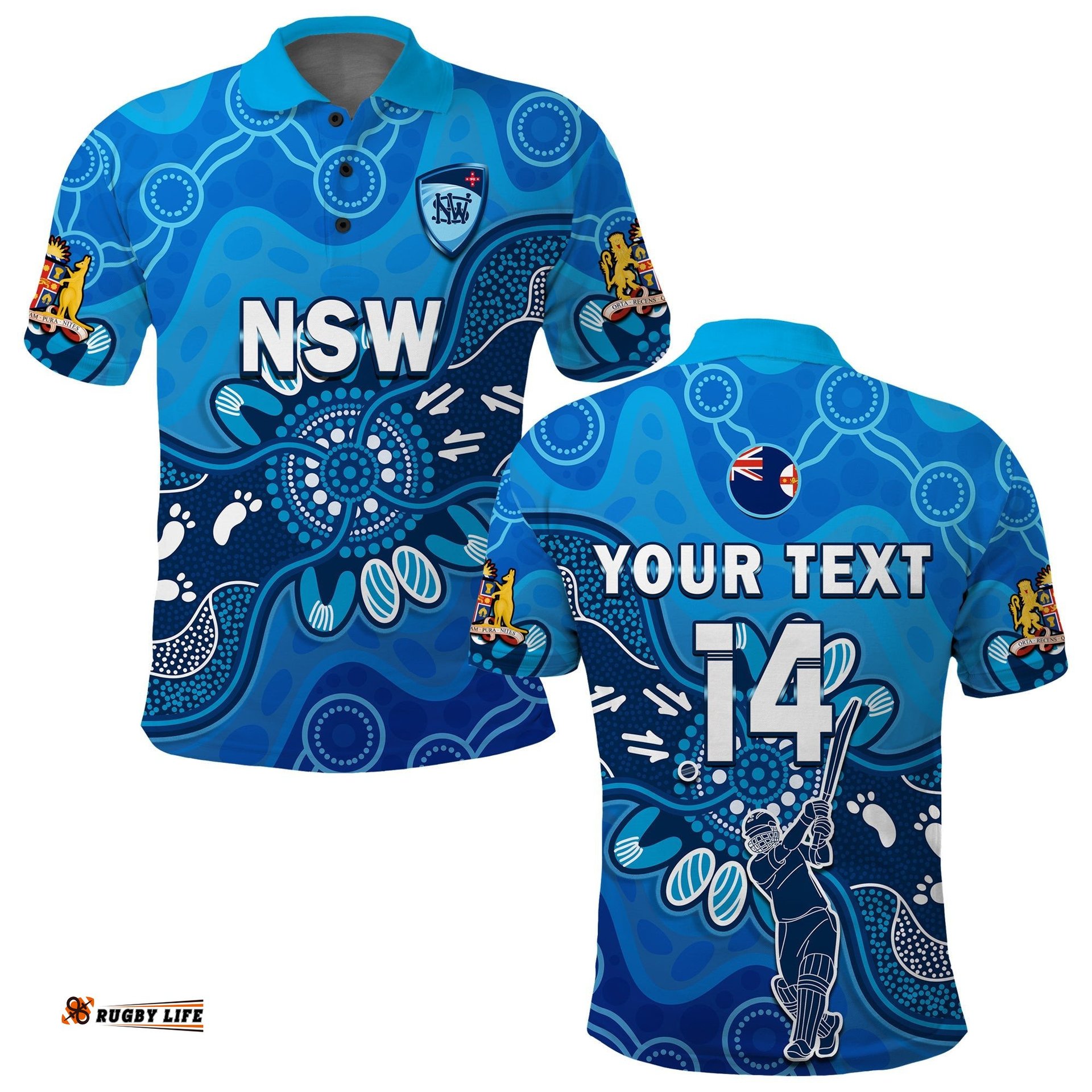Custom Text And Number New South Wales Cricket Polo Shirt NSW 2022 Aboriginal Art Amazing Aussie