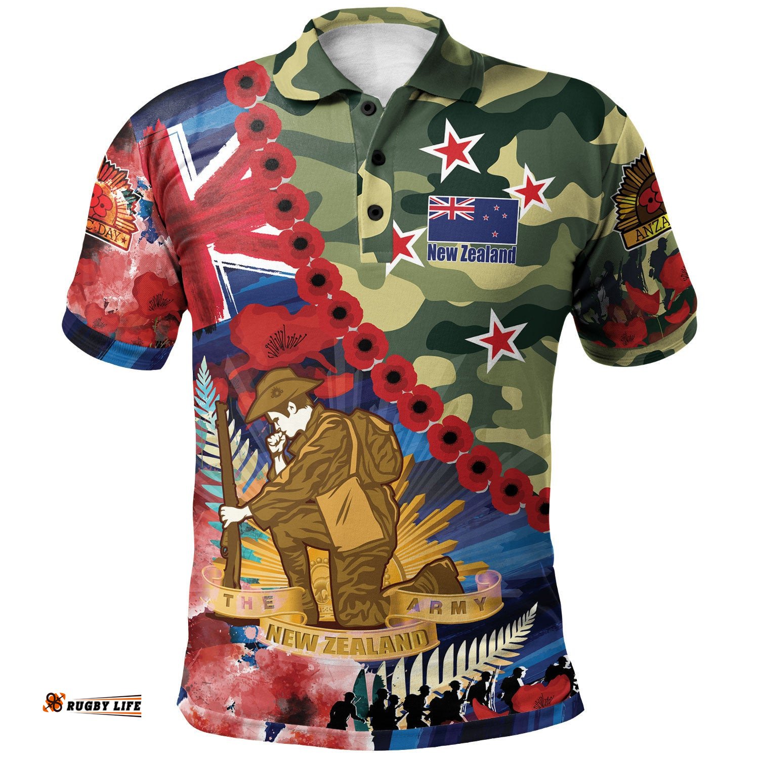 New Zealand Anzac Camouflage Curve Polo Shirt - Remembrance Anzac Day and the Dawn Service Polo Shirt Amazing Aussie