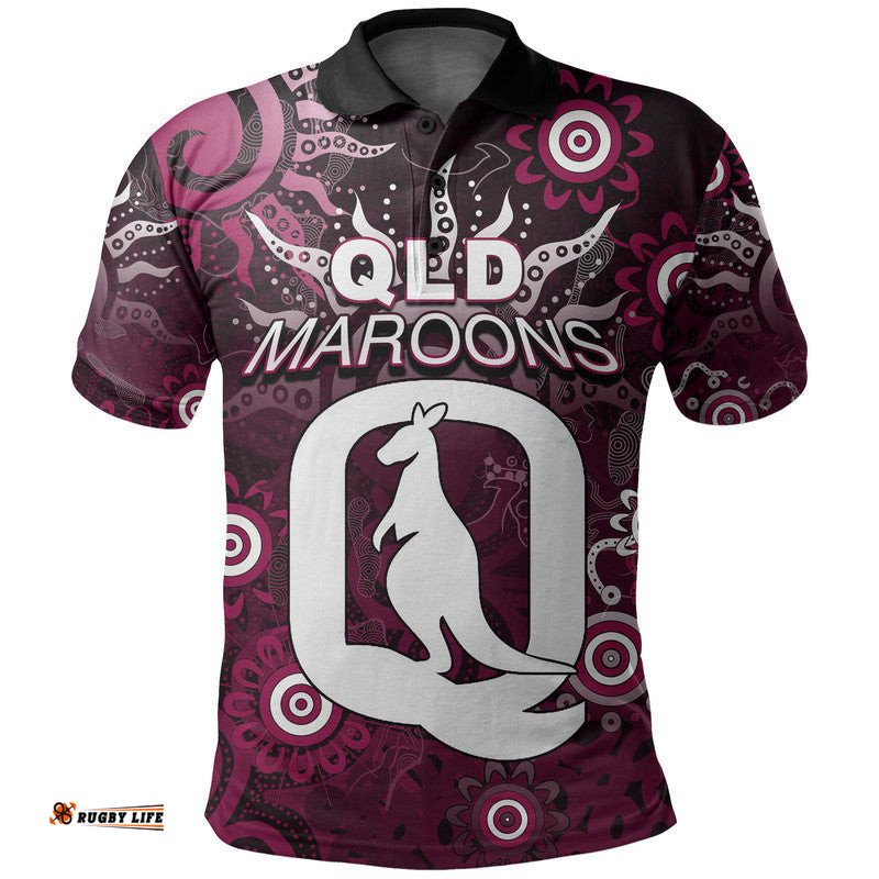 Custom Personalised QLD Maroons Polo Shirt Aboriginal  Amazing Aussie