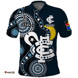 Custom Text And Number Carlton Football NAIDOC 2023 Polo Shirt Blues For Our Elders Indigenous Art Amazing Aussie
