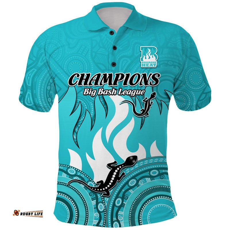 Custom Personalised Brisbane Heat Cricket Champions Polo Shirt Lizard Indigenous Aboriginal Amazing Aussie