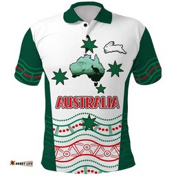 Custom Personalised Rabbitohs Australia Day Polo Shirt Flag Map and Aboriginal Wave Amazing Aussie