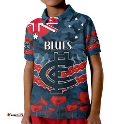 Custom Personalised Blues Football ANZAC Polo Shirt Lest We Forget Amazing Aussie