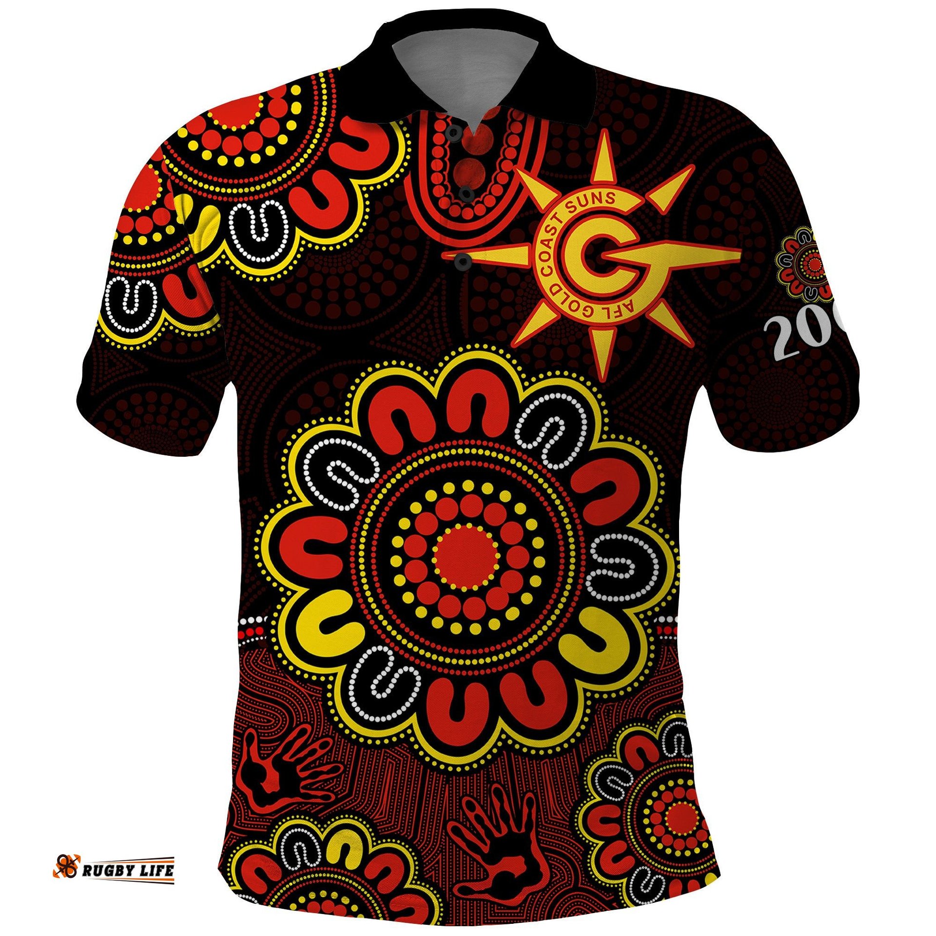 Custom Personalised AFL Gold Coast Suns 2009 Aboriginal Red Style Polo Shirt Amazing Aussie
