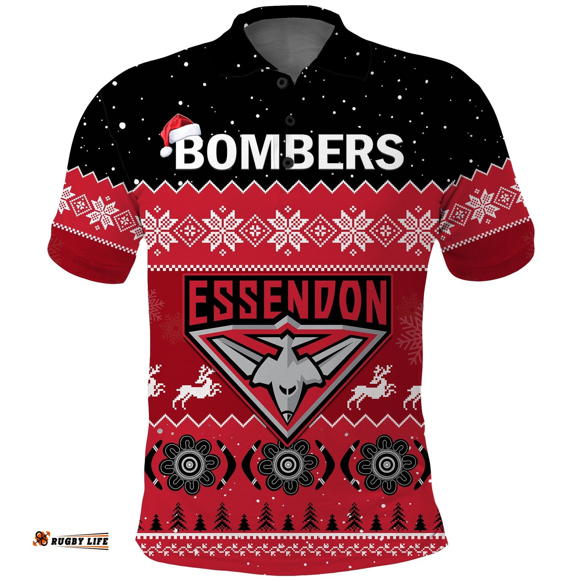 Essendon Football Polo Shirt Bombers Indigenous Merry Christmas Amazing Aussie