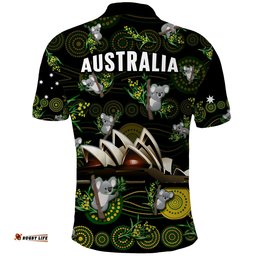 Australia Polo Shirt Aboriginal Golden Wattle Mix Koala and Sydney Opera House Amazing Aussie