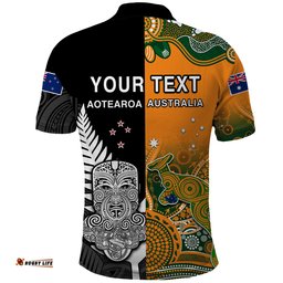 Custom Personalised Aussie and Aotearoa Rugby 7s Kangaroos Mix Tiki Fern Polo Shirt Amazing Aussie