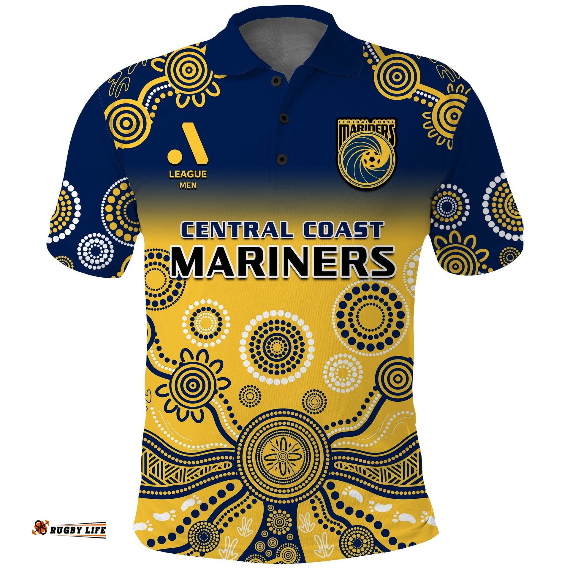 Central Coast Football Polo Shirt A League Men Mariners 2004 Indigenous Gradient Style Amazing Aussie