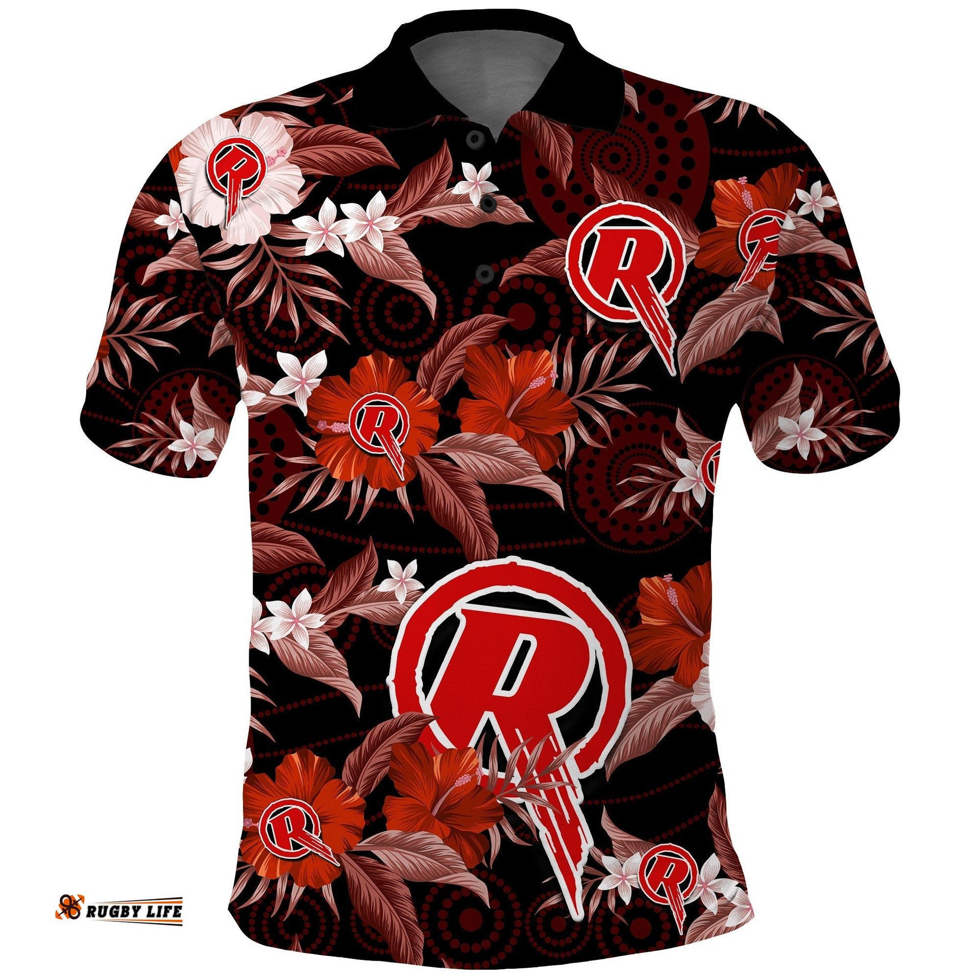 Custom Text And Number Melbourne Renegades Cricket Polo Shirt Aboriginal Art Mix Tropical Flowers Amazing Aussie