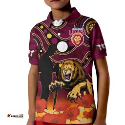 Brisbane Lions Football ANZAC 2023 Polo Shirt Aboriginal Mix Poppy Camouflage Amazing Aussie