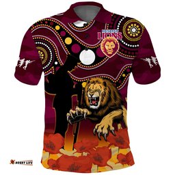 Brisbane Lions Football ANZAC 2023 Polo Shirt Aboriginal Mix Poppy Camouflage Amazing Aussie