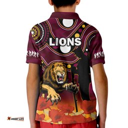 Brisbane Lions Football ANZAC 2023 Polo Shirt Aboriginal Mix Poppy Camouflage Amazing Aussie