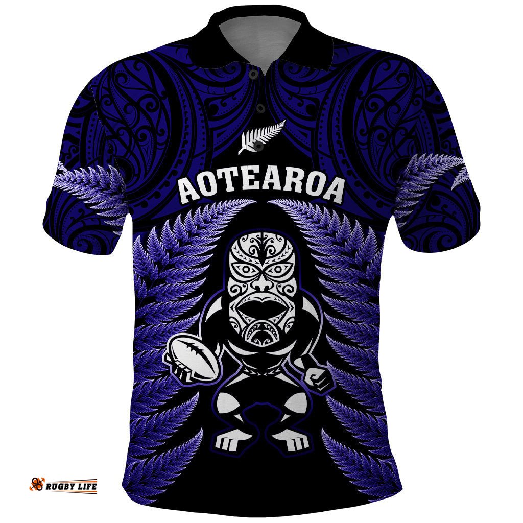 New Zealand Aotearoa Rugby Polo Shirt NZ Tiki With Maori Fern World Cup Blue Version