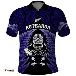 New Zealand Aotearoa Rugby Polo Shirt NZ Tiki With Maori Fern World Cup Blue Version
