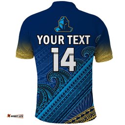 Custom Text And Number Gold Coast Titans Rugby Polo Shirt Pasifika Gradient Polynesian Pattern Amazing Aussie