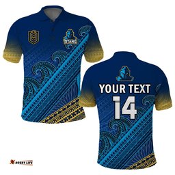 Custom Text And Number Gold Coast Titans Rugby Polo Shirt Pasifika Gradient Polynesian Pattern Amazing Aussie