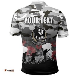 Custom Personalised AFL Anzac Day Polo Shirt Magpies Army Style Amazing Aussie