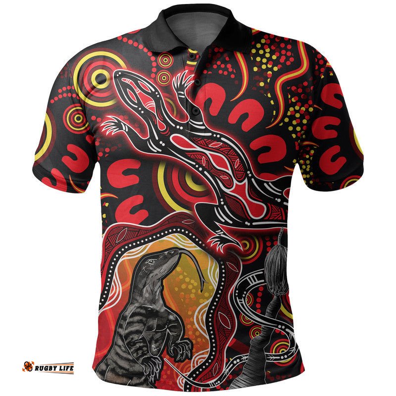 Custom Personalised Aboriginal Lizard Polo Shirt Red Color Amazing Aussie