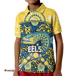 Parramatta Eels Rugby Polo Shirt Boomerang Indigenous Dots Amazing Aussie