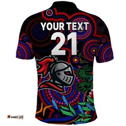 Custom Knights Rugby Aboriginal Art Polo Shirt NAIDOC Indigenous Tribal